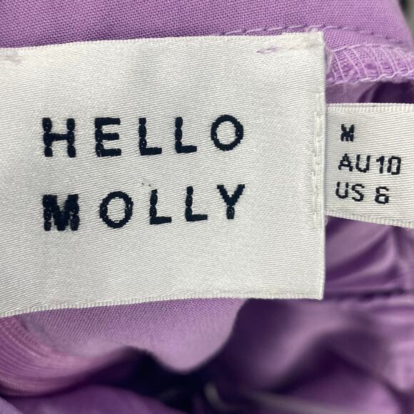 Hello Molly Mini Dress V Neck Ruffle Trim Bodycon Fitted Lilac Purple Womens 6 - Picture 9 of 11